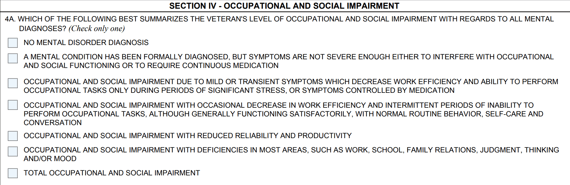 Occupational and Social Impairment on the PTSD DBQ