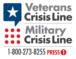 Veterans Crisis Line: 1-800-273-8255 and Press 1