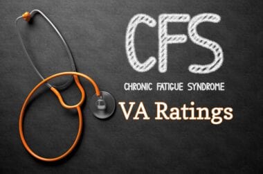 Chronic Fatigue Syndrome VA Rating chalkboard sign with stethoscope.