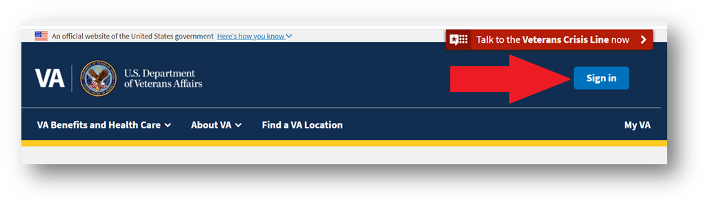 Click the Sign In Button at VA.gov