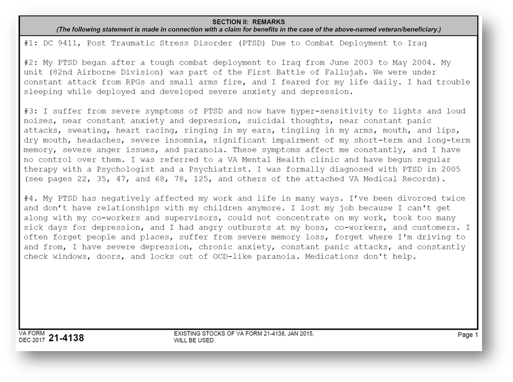 VA Statement In Support Of Claim Example 4 Step Process 