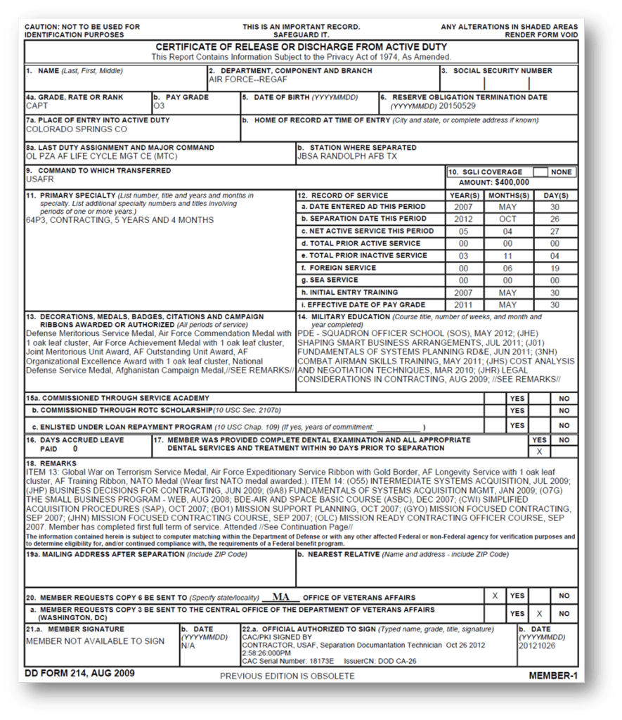 Printable Dd-214 Form Pdf