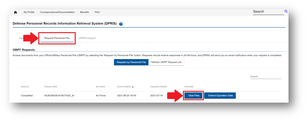 DPRIS Download Military Personnel File