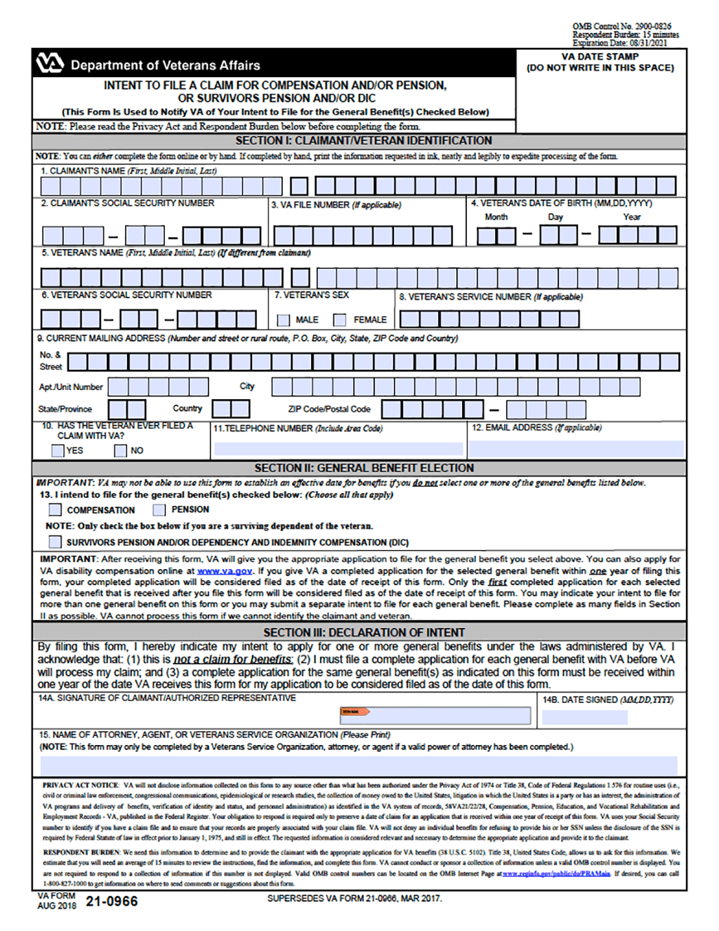 VA Form 21 0966