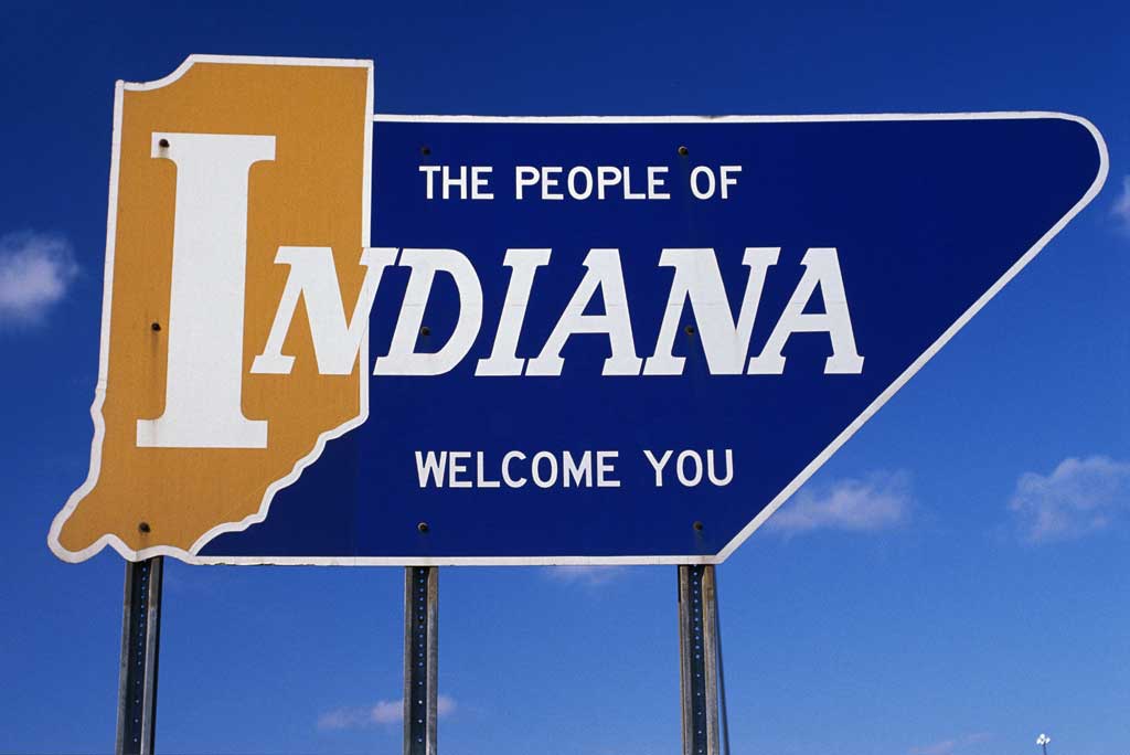 "The People of Indiana Welcome You" road sign.