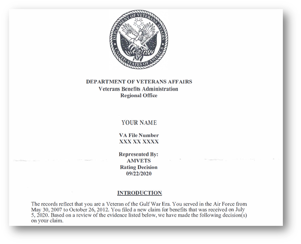 VA Rating Decision Letter for Tinnitus Claim Example