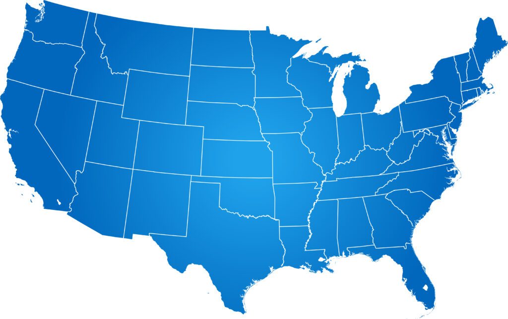 Blue map detailing the US states.