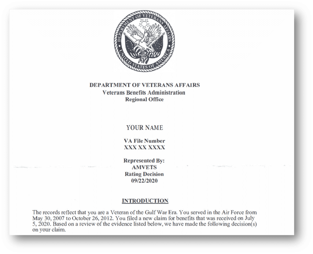 VA Disability Rating Decision Example