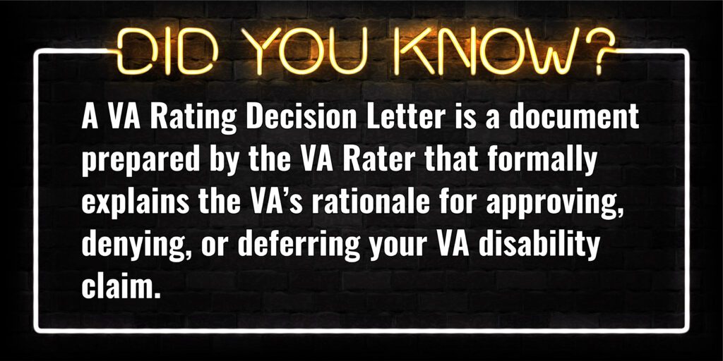 What is a VA Rating Decision Letter