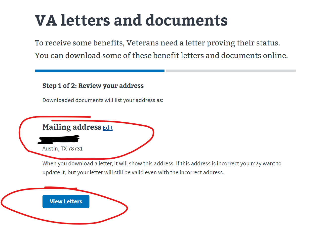 Confirm Your Mailing Address and Click View Letters
