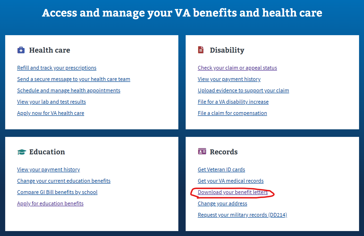 Download your VA benefit letters