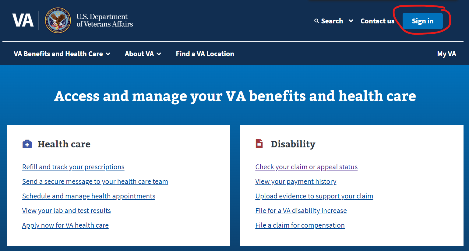 Go to VA.gov homepage