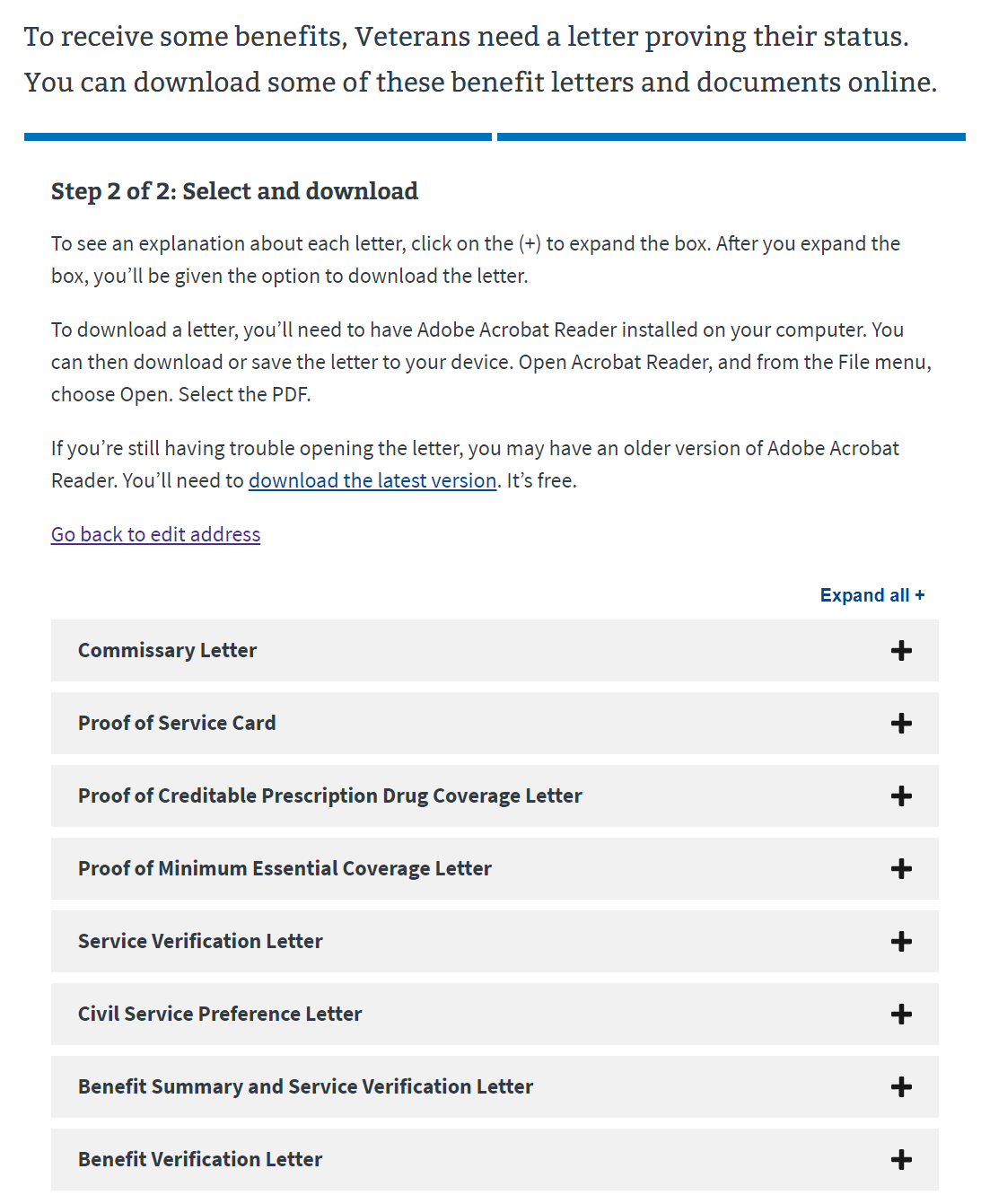 Select and download your VA disability letter