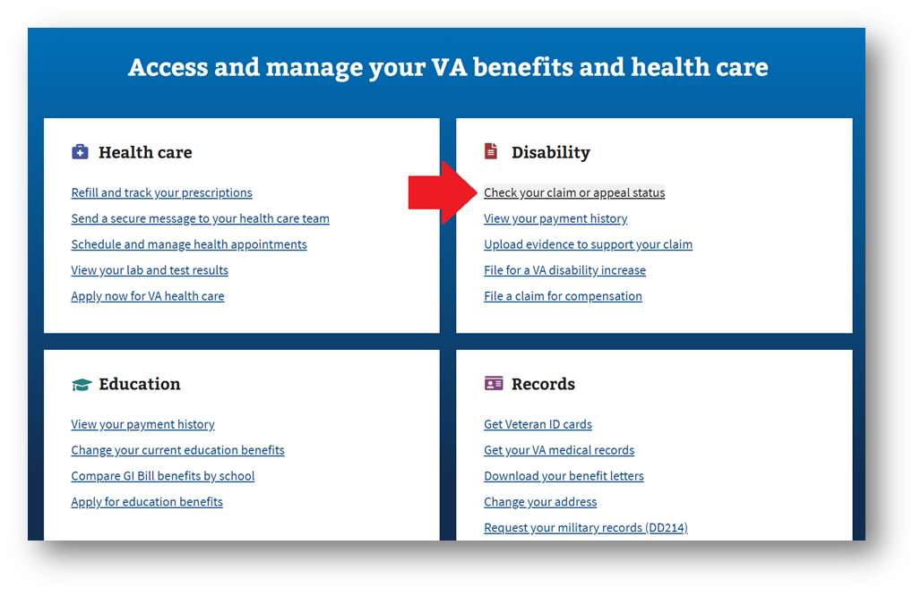 Click check your claim or appeal status