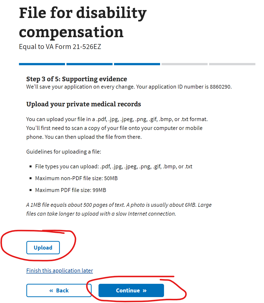 Upload Your Nexus Letter to VA.gov and Click Continue