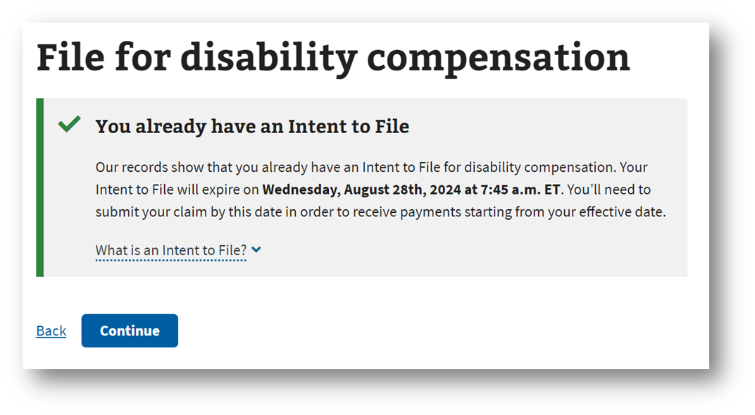 Step #5. Open a New Intent to File or Continue Your Current One