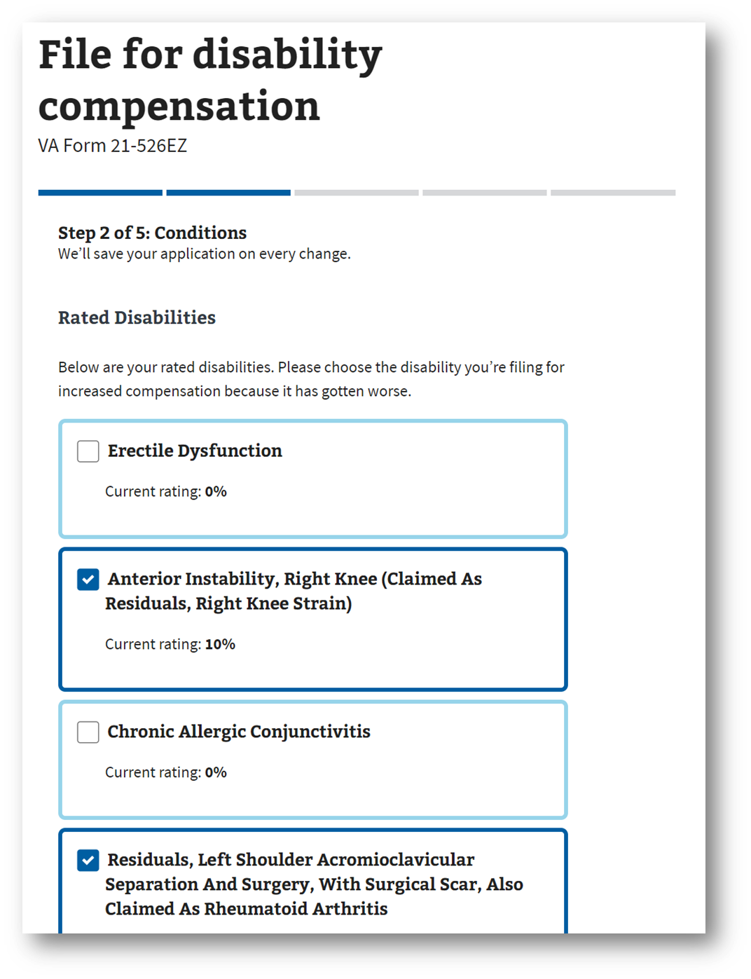 Step #8. Check the Disabilities That Have Gotten Worse to Increase VA Disability Rating 