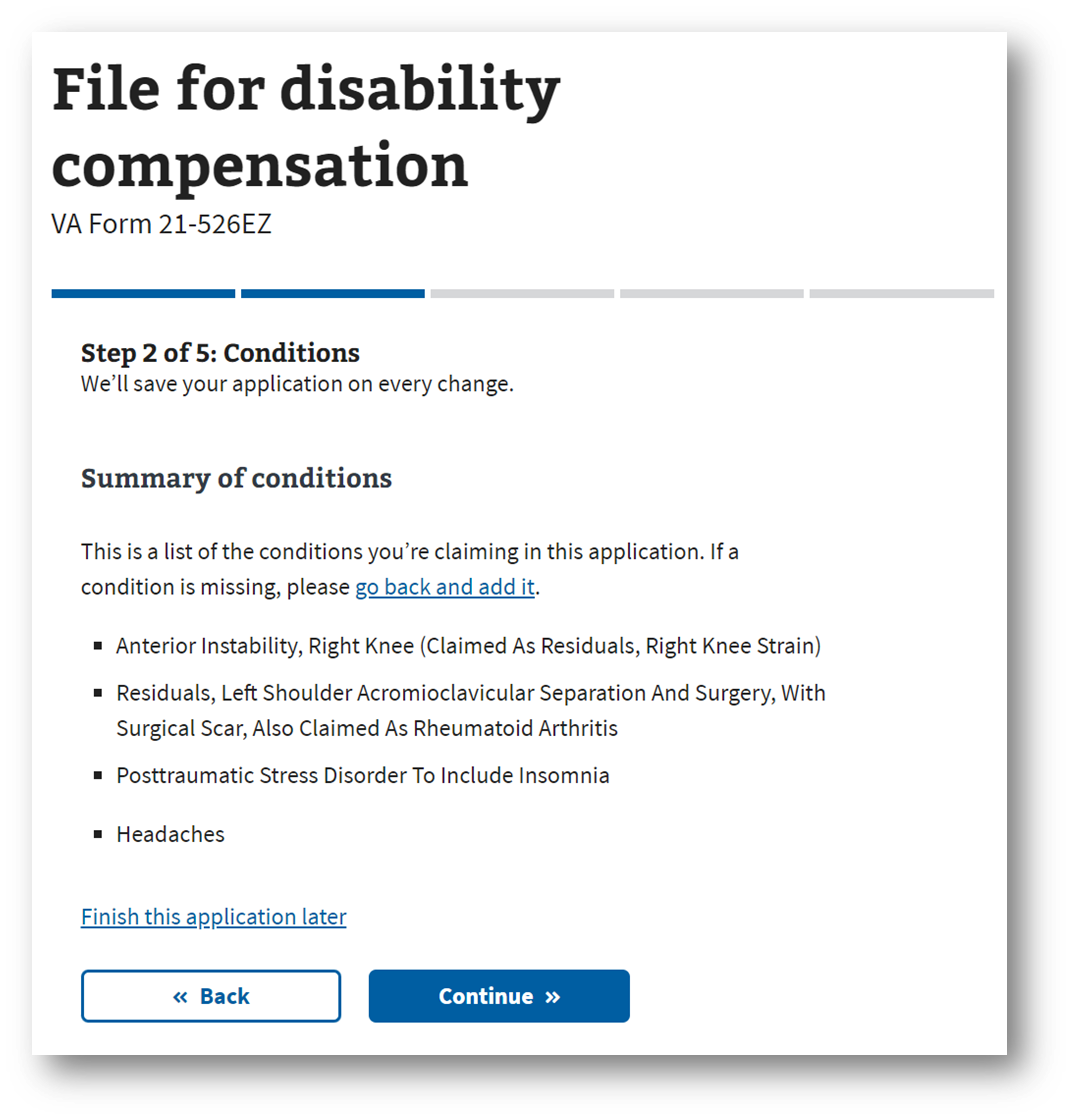 Step #13. Verify or Edit Your Summary of Conditions for VA Disability Benefits 