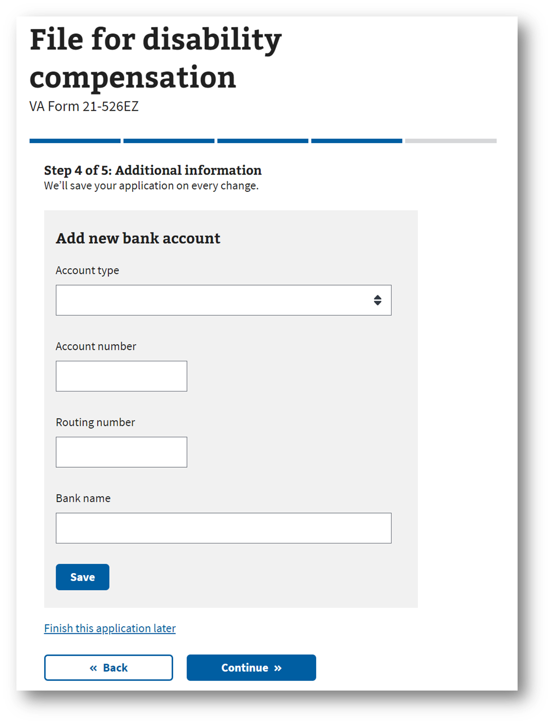 Step #16. Verify or Change Direct Deposit Information and Answer Whether You're a VA Employee 