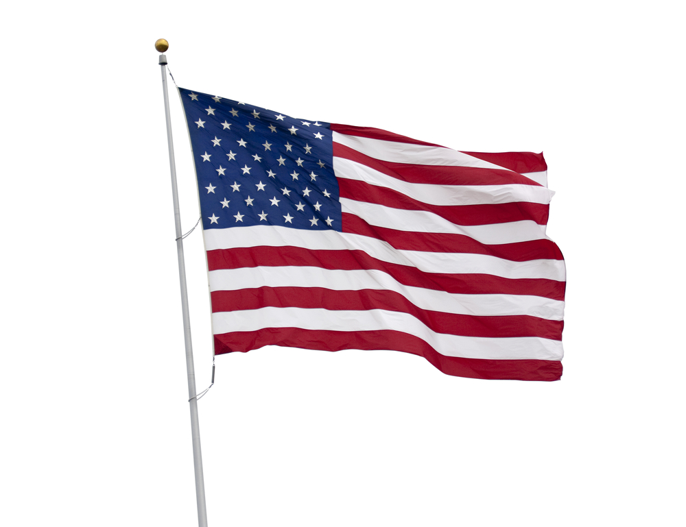 American,Flag,Waving,Isolated,On,White,With,Clipping,Path