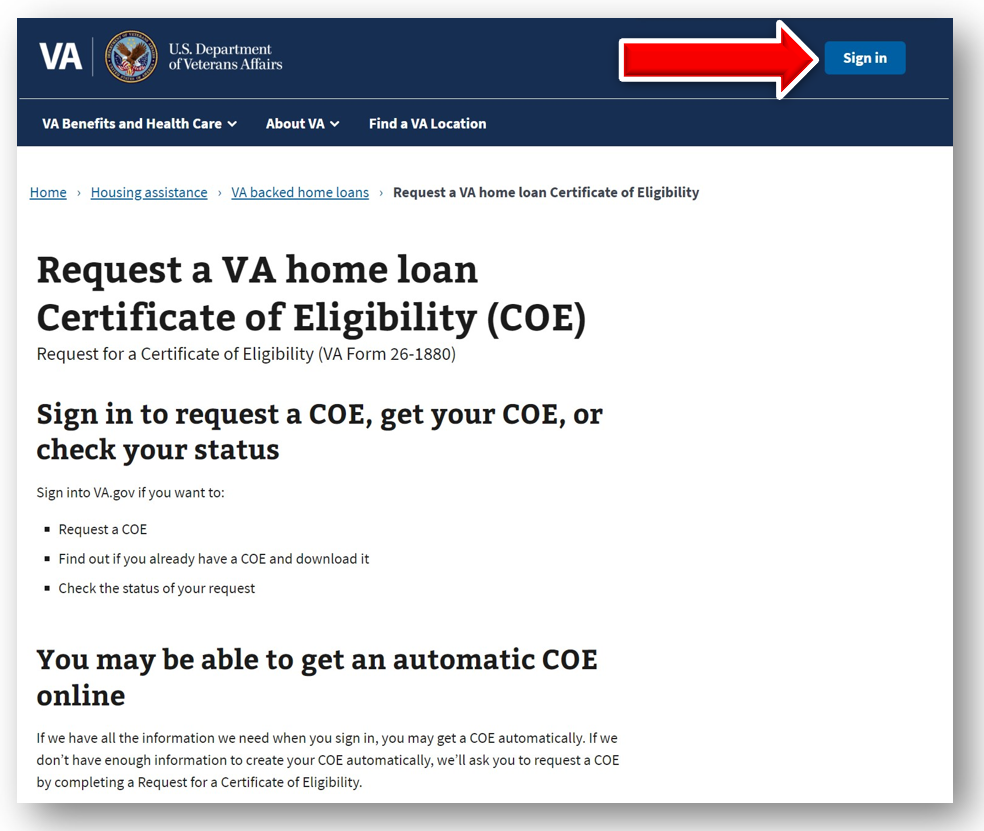 Step 1 Go to VA.gov and Request a VA Home Loan Certificate of Eligibility