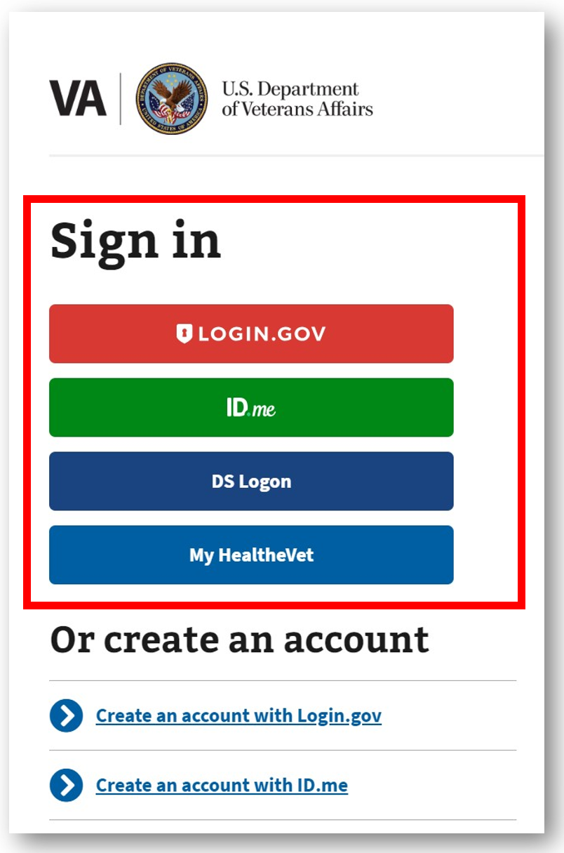 Step 2 Sign in at VA.gov Using One of the Options