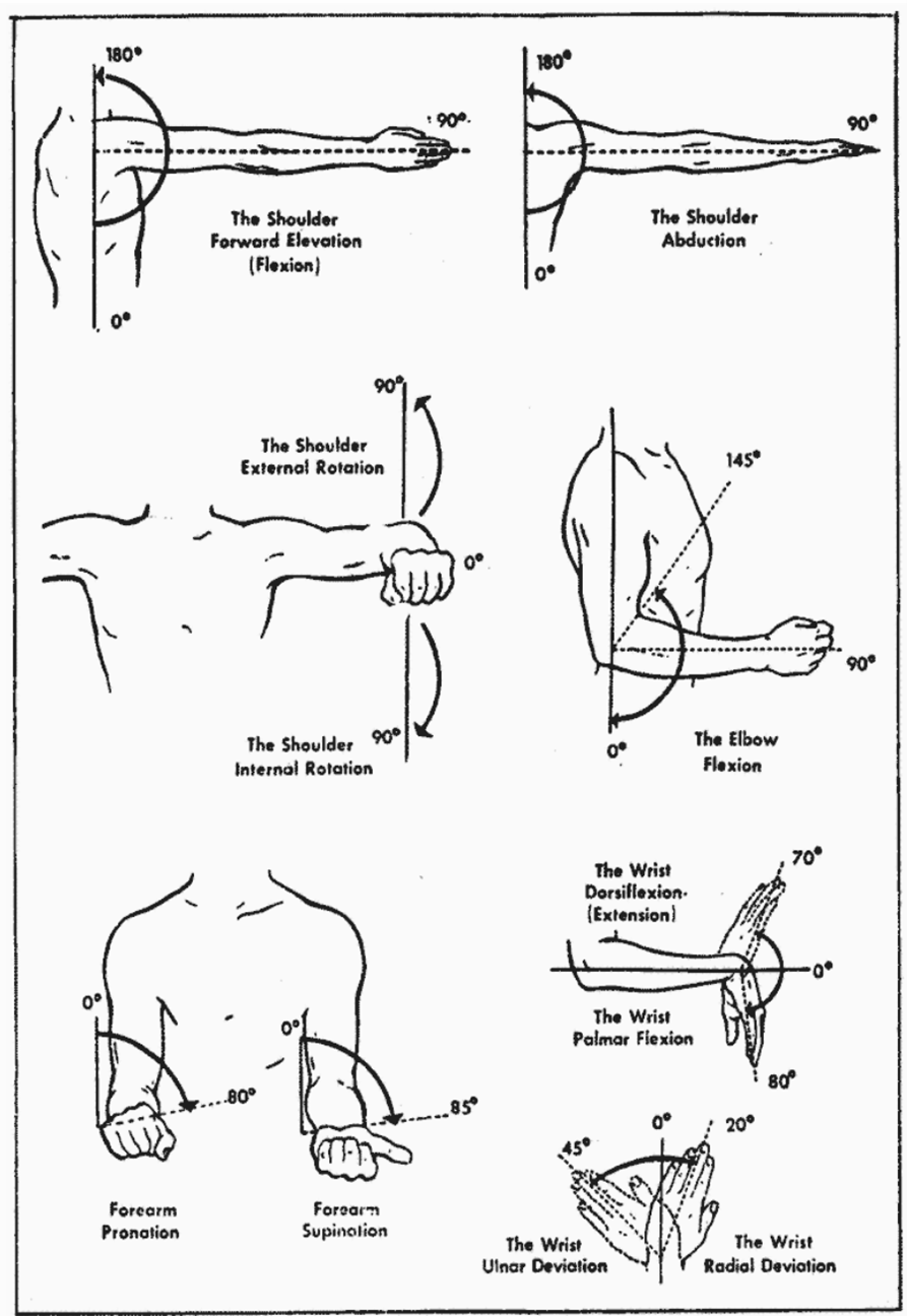 Shoulder Arm and Wrist VA Range of Motion Chart