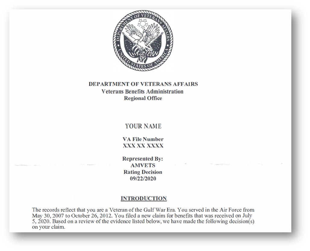 VA Rating Decision Letter