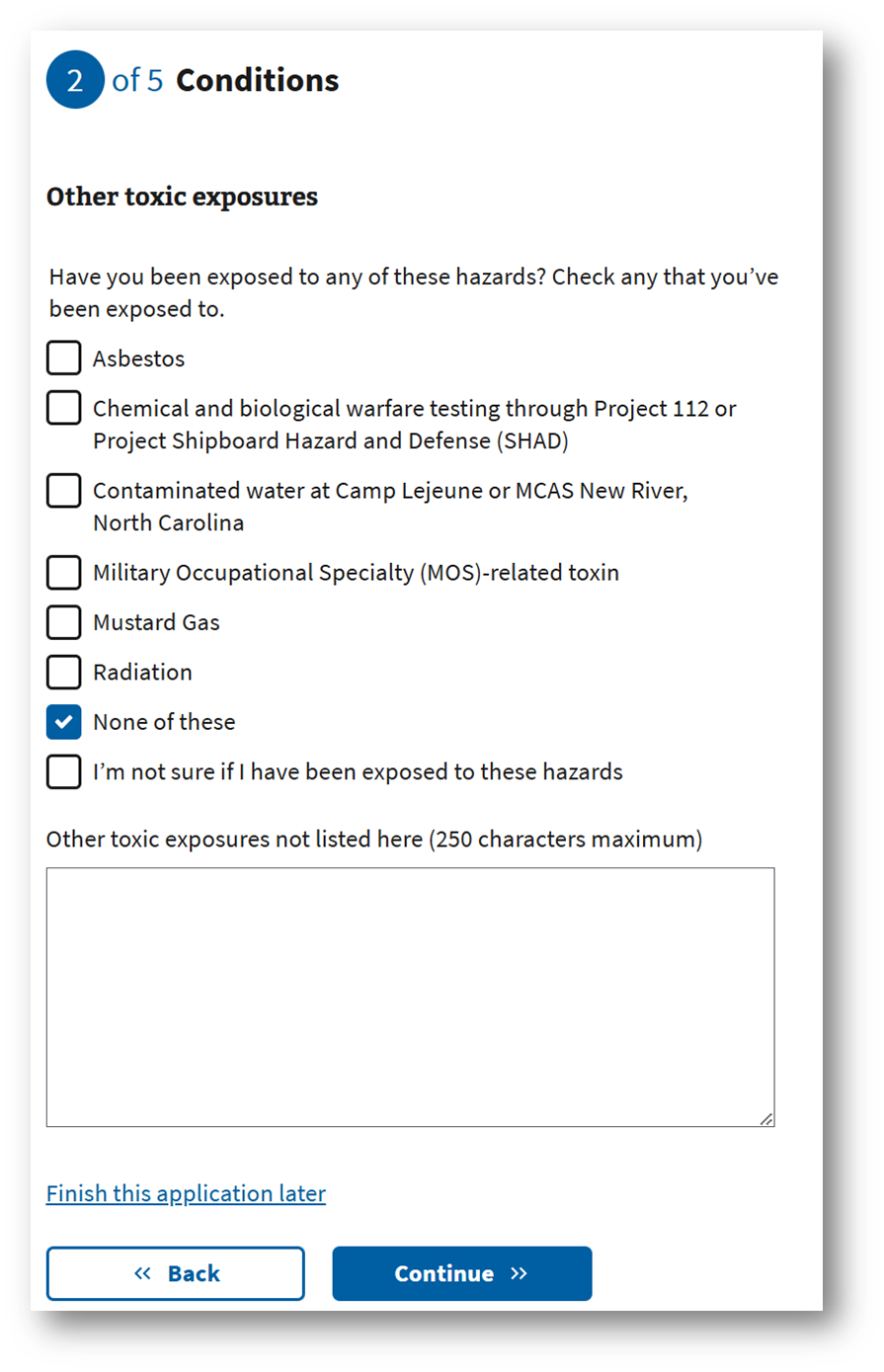 Other toxic exposures list va.gov