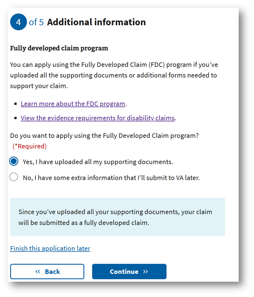 Select Fully Developed Claims program